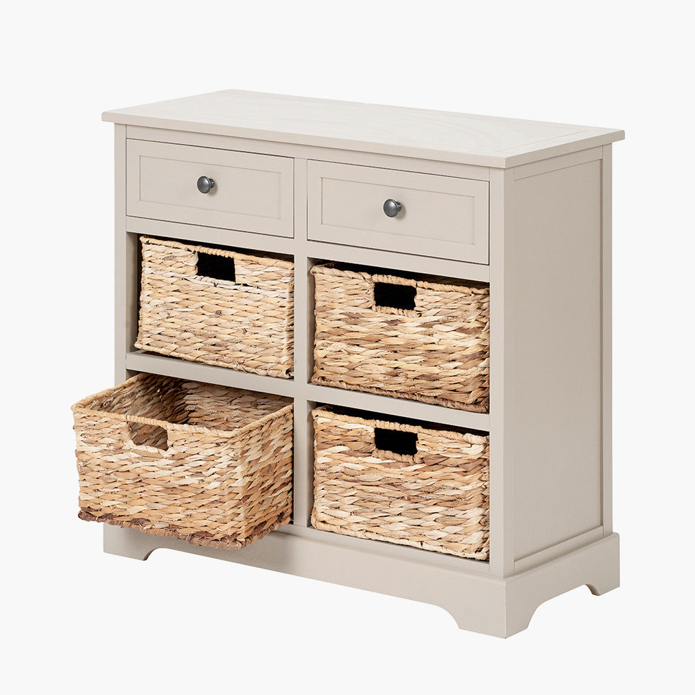 Devonshire Putty Grey Pine Wood with 4 Baskets Sideboard